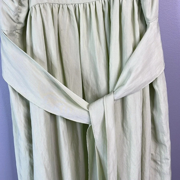 VINCE NWT Bow Pleated Sleeveless Midi Dress Sage Green Crinkle Tencel/Nylon S - Picture 7 of 12